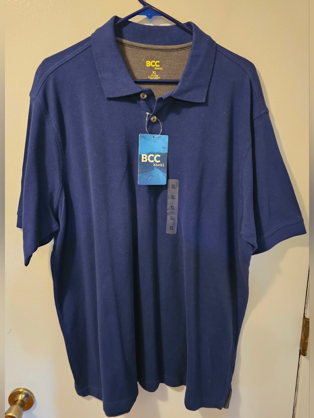 BCC Khaki Short Sleeve Polo Shirt Blue Men's‎ Size XL NWT